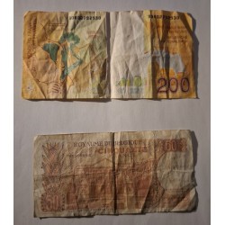 🇧🇪 Lot de 2 billets belges anciens – 50 Francs 1966 & 200 Francs Adolphe Sax (état moyen)