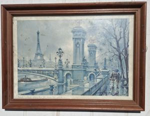 Tableau original signé – Maurice Legendre – "Paris, Pont Alexandre III sous la pluie"