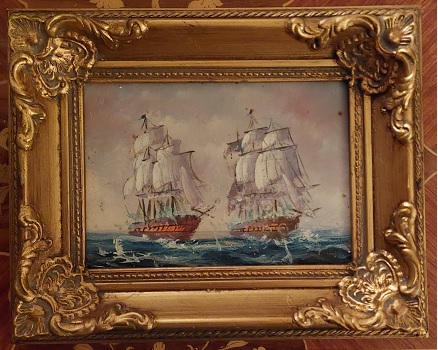 img0 Voiliers au large — Huile sur toile vers 1890, encadrement doré baroque