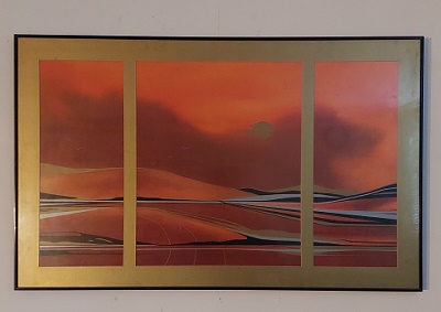 Triptyque Aurore Crépusculaire – W. Mulich (95 × 60 cm, années 70)