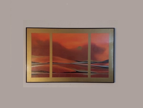 Triptyque Aurore Crépusculaire – W. Mulich (95 × 60 cm, années 70)
