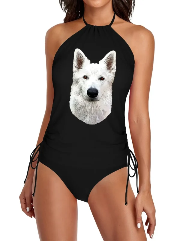 Blanc berger suisse chien fendu maillot de bain ensemble femmes maillots de bain femmes vêtements de plage mignon maillot de bain femme entière maillot de bain
