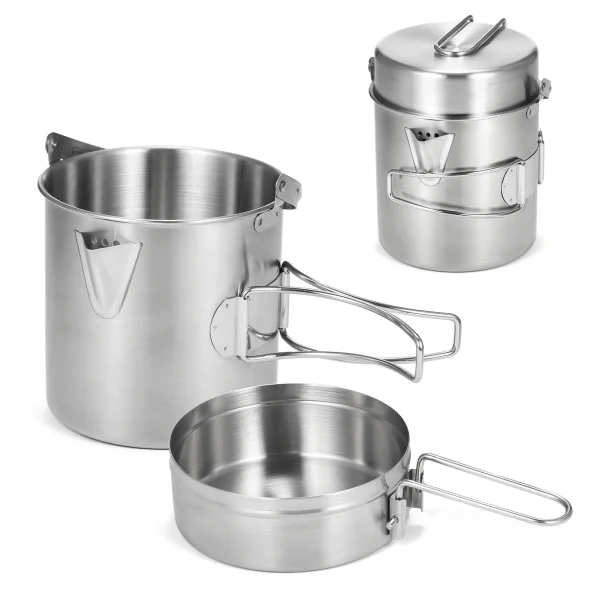 Bouilloire de cuisine en acier inoxydable 1L, Pot de Camping en plein air Portable avec poignée pliable
