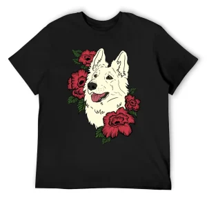 T-Shirt berger suisse blanc avec fleurs rouges, vintage, chemises graphiques d'archive bleue, vêtements pour hommes