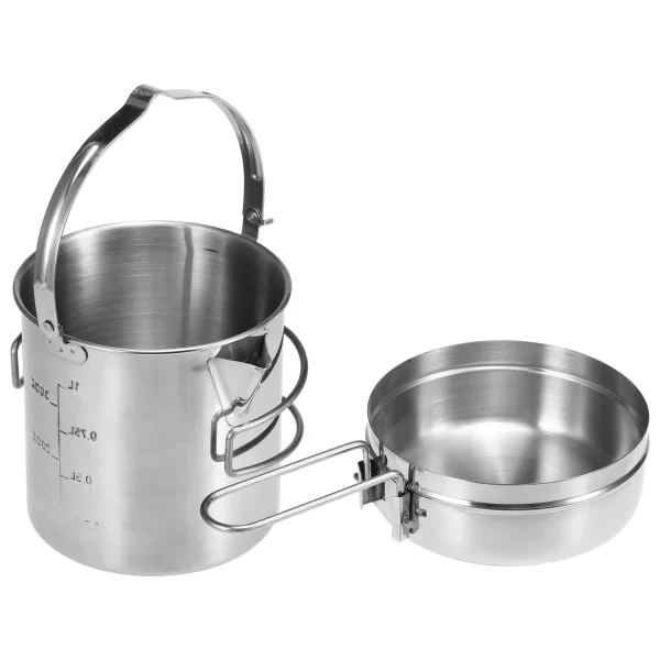 Bouilloire de cuisine en acier inoxydable 1L, Pot de Camping en plein air Portable avec poignée pliable