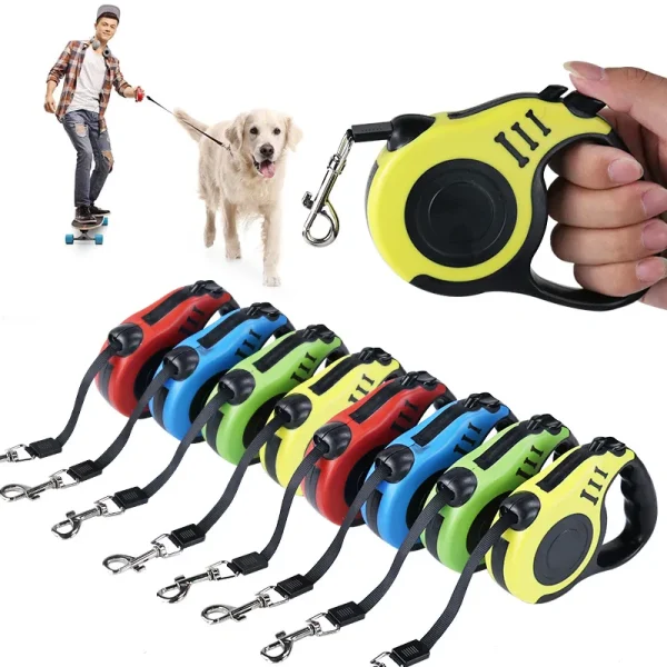 kf-S38044487f68f4aa98f1d1b816fe2cbf4p Laisse rétractable pour chien de 3 mètres et 5 mètres, laisse pour animaux de compagnie, corde de Traction, laisse Flexible automatique pour petit, moyen et grand produit pour chien