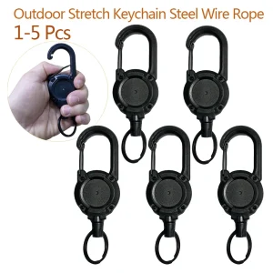 Porte-clés rétractables noirs avec câble en acier, ABS Durable à dégagement rapide pour Camping en plein air, randonnée, pêche, multi-outils, 1/3/5 pièces