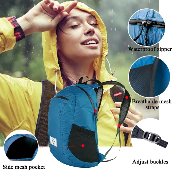 Natureifa-Sac à Dos de Camping Portable Ultraléger pour Homme, Sacs en Nylon Imperméables, Pliable, Sports de Plein Air, Voyage, Randonnée, 18L