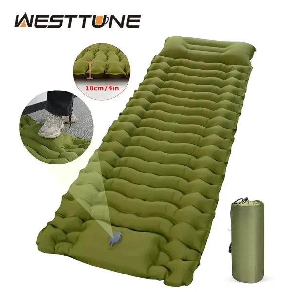 kf-S52cff621333e46d6bbcfe353d263b0f2R WESTTUNE – matelas gonflable de Camping en plein Air, coussin de couchage épais avec oreiller et pompe intégrés, tapis d'air pour voyage, randonnée, escalade
