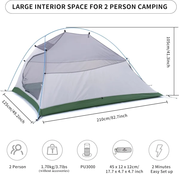 kf-S66961242ba794fef9ba3d04958cbd8eca Naturehike Cloud Up – tente de Camping pour 2 personnes, imperméable, facile à construire, ultralégère, pour plage, randonnée en plein air, sac à dos, abri