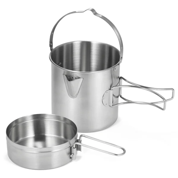 Bouilloire de cuisine en acier inoxydable 1L, Pot de Camping en plein air Portable avec poignée pliable