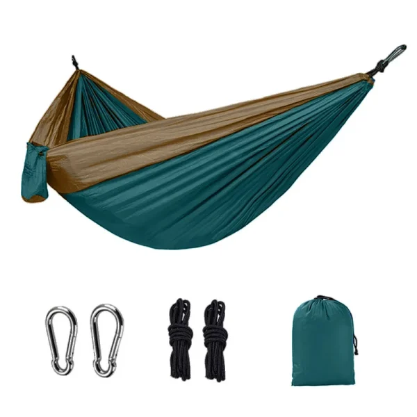 kf-S76ef1e2d10814078b0d6653e9d8e757b3 Hamac de Camping en plein air Portable pour une personne, avec couleur en Nylon assortie, lit suspendu en tissu Parachute haute résistance
