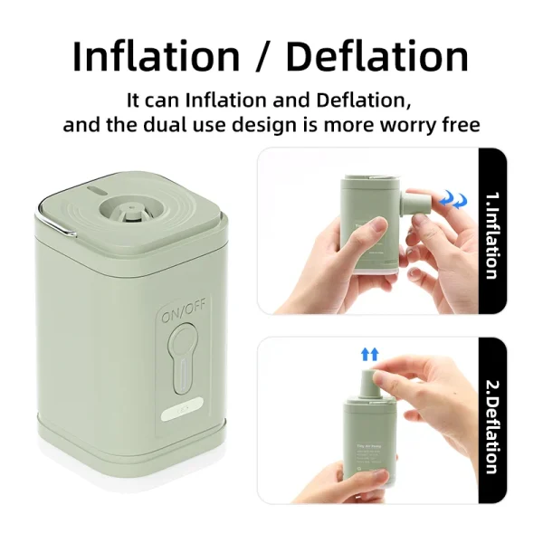 Pompe à Air électrique 3 en 1 avec lumières, Mini compresseur d'air sans fil, chargeur USB, gonfleur/déflateur, pour Camping en plein Air