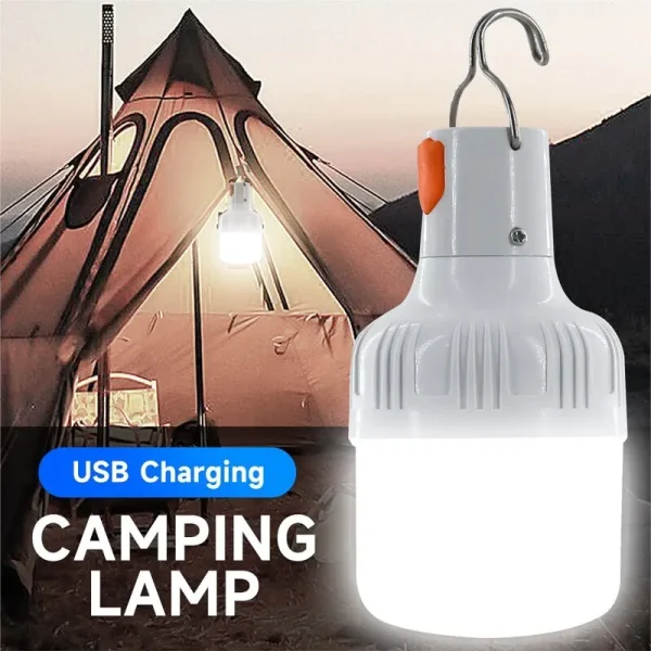 Ampoules LED rechargeables par USB pour l'extérieur, haute luminosité, lumière de secours, crochet, camping, pêche, lanterne portable, veilleuses