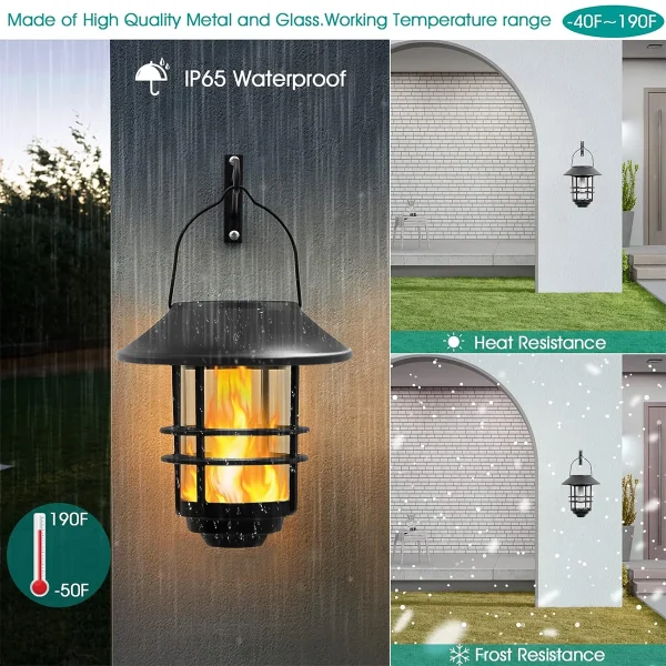 kf-S805f9cdf191e409a8b9ec90e29c9b239W Lanterne Solaire Extérieure en Acier Inoxydable, 1 Pièce, Flammes Vacillantes, Imperméable, RapGlass, pour Mur, Clôture