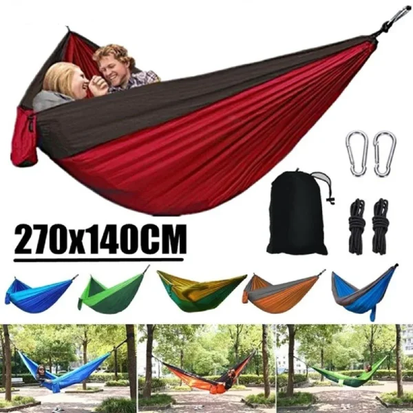 kf-S86abe53371264d888125d4c3c930bc37E Hamac de Camping en plein air Portable pour une personne, avec couleur en Nylon assortie, lit suspendu en tissu Parachute haute résistance