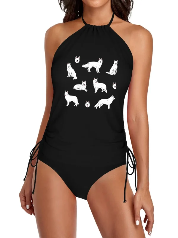 kf-S94ea49b09dd94ce58c91a5579a0cb350A Blanc berger suisse chien mignon illustration pack maillot de bain fendu ensemble maillot de bain femme maillots de bain pour femmes 2025 tenue d'été