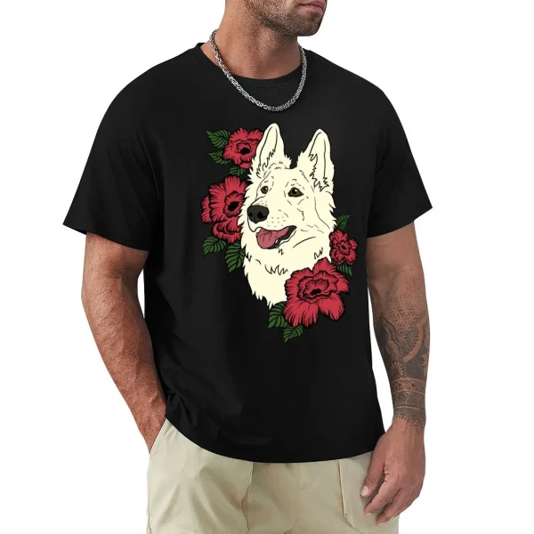 kf-Sb110fc3a1ce34b07b07d5d9b9a2feee9H T-Shirt berger suisse blanc avec fleurs rouges, vintage, chemises graphiques d'archive bleue, vêtements pour hommes