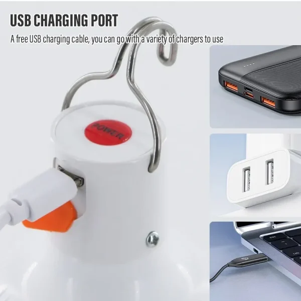 Ampoules LED rechargeables par USB pour l'extérieur, haute luminosité, lumière de secours, crochet, camping, pêche, lanterne portable, veilleuses