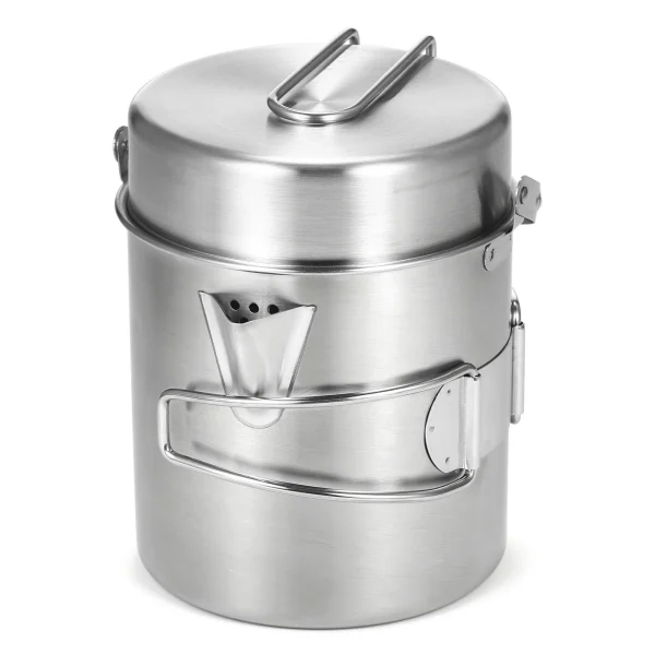 Bouilloire de cuisine en acier inoxydable 1L, Pot de Camping en plein air Portable avec poignée pliable