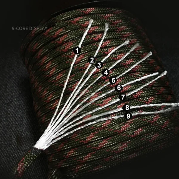 kf-Sd3d95ba35fe3404b99b70d6d4cd25eb9T Paracorde à 9 cœurs, 650lb, 5/15/31m de diamètre, 4mm, corde de Parachute de survie tactique militaire pour bricolage, fabrication de lanière, Bracelet, collier de chien, tente