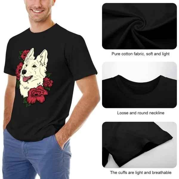 kf-See2db072937640849d9aee74b12b8b6by T-Shirt berger suisse blanc avec fleurs rouges, vintage, chemises graphiques d'archive bleue, vêtements pour hommes
