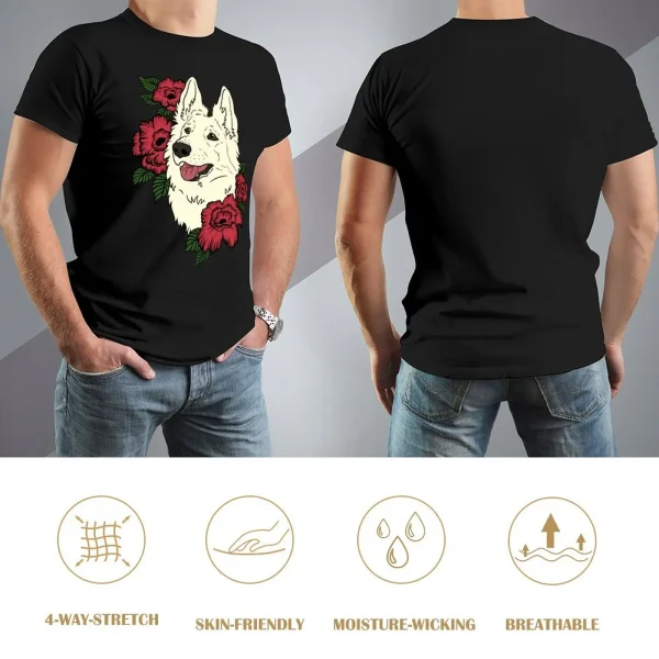 kf-Sef6f848253d243a7bde10a69a64eef5bU T-Shirt berger suisse blanc avec fleurs rouges, vintage, chemises graphiques d'archive bleue, vêtements pour hommes