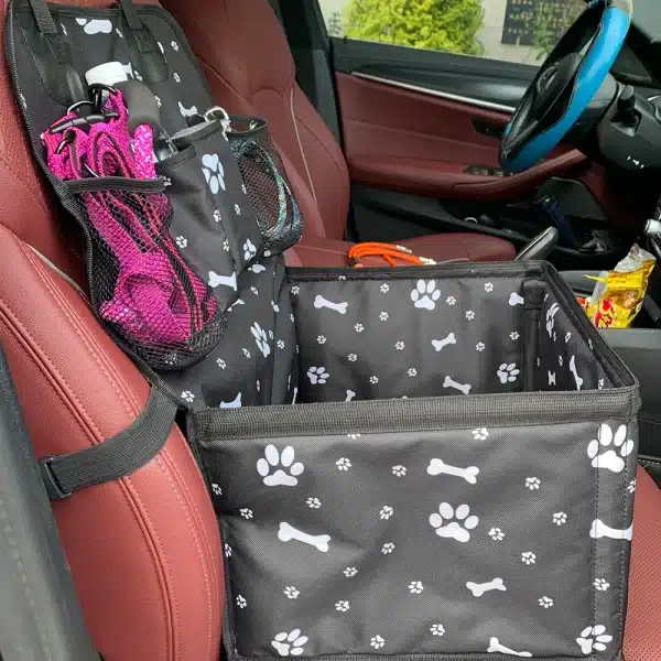 Siège d'auto pour chien avec poches de rangement, siège avant de voiture rehausseur Durable anti-rayures pour chien de petite et moyenne taille